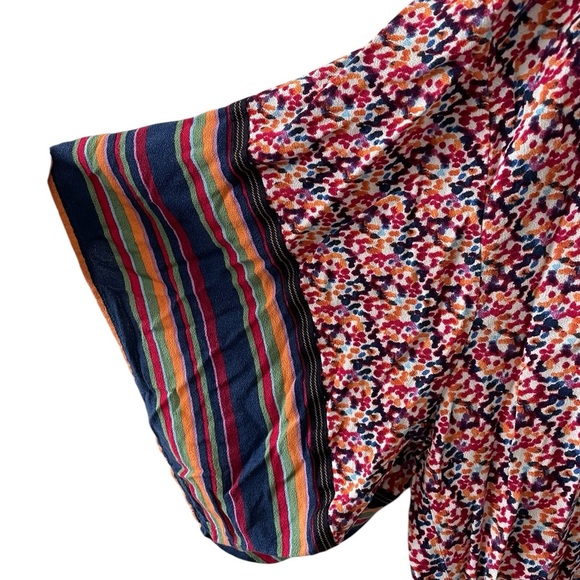 Democracy Floral Print Kimono Top with Striped Bell Sleeves Multi Color Size 2X - Picture 5 of 7